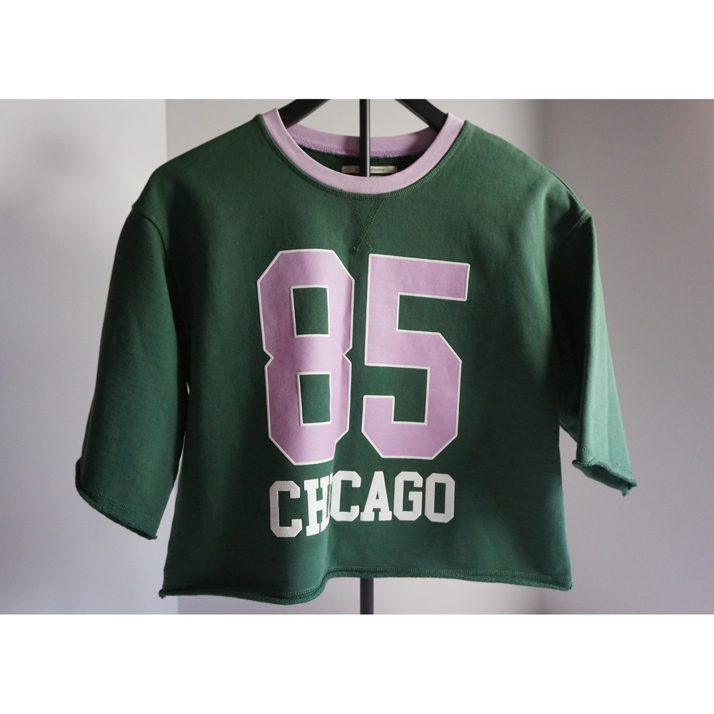 Anthropologie 85 Chicago Cropped Sweatshirt Green Lilac Graphic S - Picture 10 of 14